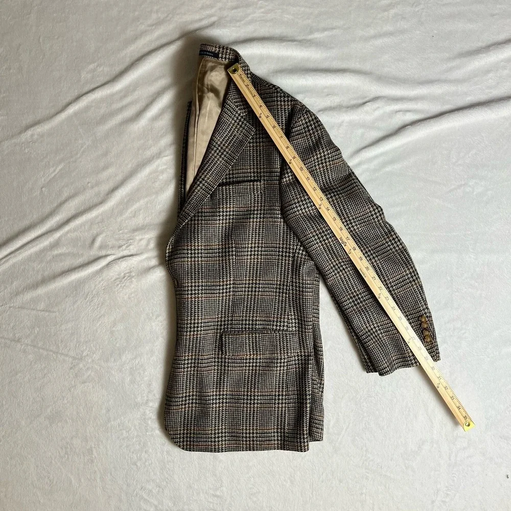 Lands End Mens Lambswool Plaid Blazer Jacket XL 46R Dark Academia Heritage